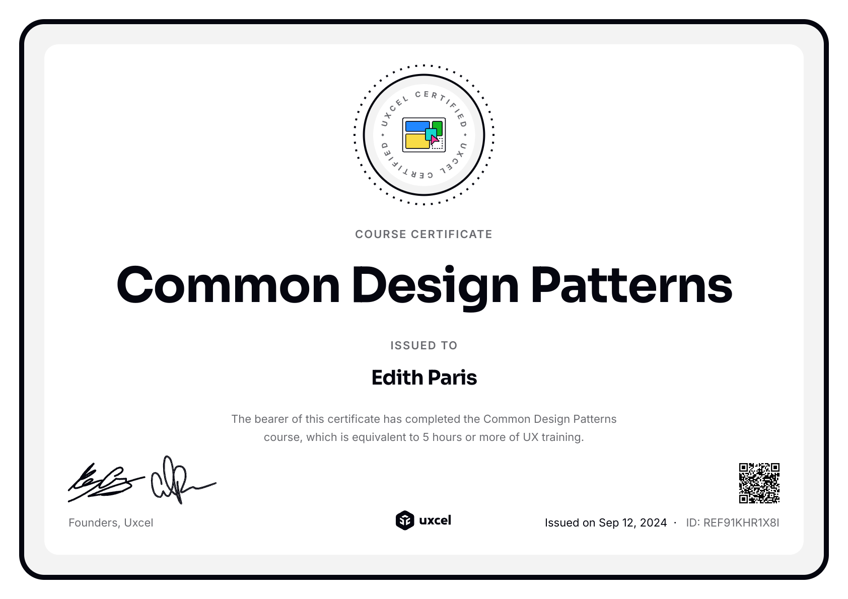 Edith Paris's certificate